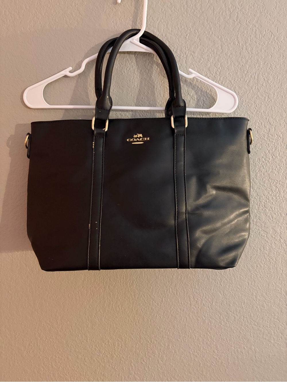 Coach Black Leather Satchel with Gold Logo